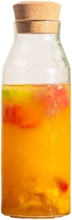GLigeT Iced Tea Pitcher Borosilicate Water Pitcher Cold Brewed Tea Glass Bottle with Cork Jar Fruit Wine Storage Container 800ml/1200ml Water Jug(1200ml)