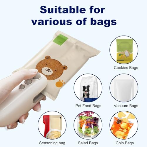 Upgraded Mini Bag Sealer 2025-2-in-1 USB Rechargeable Handheld Heat Seal & Cutter with Magnet for Plastic & Snack Bags - Portable Food Storage Resealer (White)