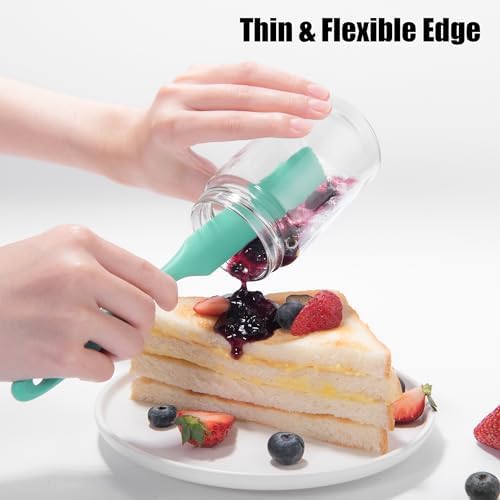 Doosu 18/8 Stainless Steel Food-Grade Measuring Coffee Scoop with 6.9in Long Handle (1 & 2 Tbsp) and 600°F Heat Resistant Silicone Jar Scraper Spatula (Aqua Sky)