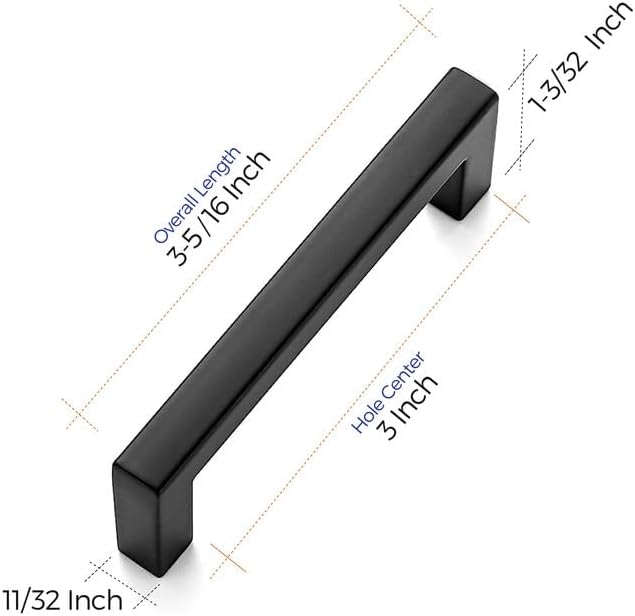 Ravinte 3 Pack Solid 3 Inch Center to Center Slim Square Bar Drawer Handles - Kitchen Cabinet Hardware in Matte Black - Drawer Pulls and Cabinet Handles