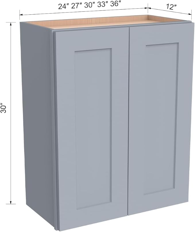 Wall-Mounted Cabinet – Solid Wood Shaker Style Medicine Cabinet with Adjustable Shelves & Soft-Close Doors for Bathroom, Kitchen, and Office Storage (Grey, 39" W x 12" D x 30" H)