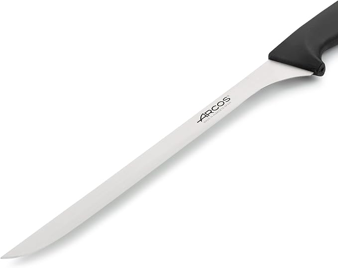 Arcos 2 Piece Carving Knife Set. Ham Slicer Knife and Chaira Sharpener in Stainless Steel with Ergonomic Polypropylene Handle. Series Niza. Color Black