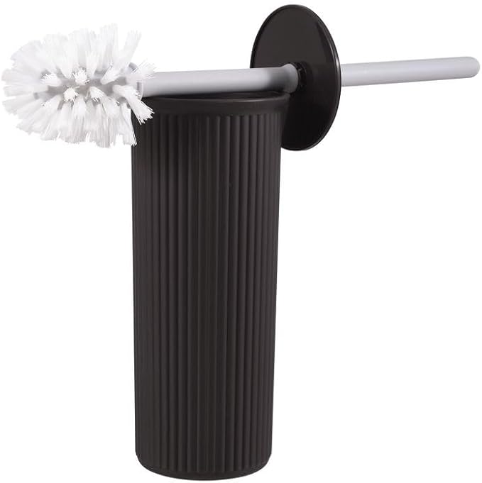 Decorative Plastic Toilet Bowl Brush and Holder Set, Brown (2 Pack) Cleaner Scrubber for Bathroom - Ribbed Design
