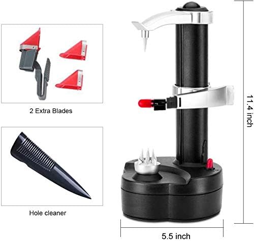 Electric Potato Peeler Automatic Apple Peeler, Smart Vegetable Fruit Peeler Machine, Stainless Steel Kitchen Peeling Tool [1 Adapter 2 Extra Blades] with Garlic Peeler