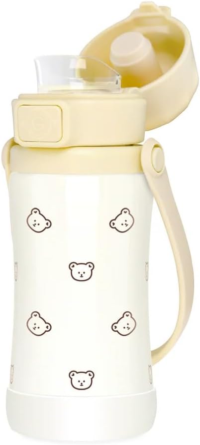 GROSMIMI Slow Flow Toddler Tumbler Water Bottle BPA Free 10 oz. (Stainless Steel, Bear)