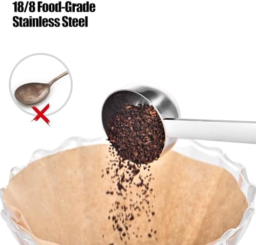 Doosu 18/8 Stainless Steel Food-Grade Measuring Coffee Scoop with 8.5in Long Handle (1 & 2 Tbsp) and 600°F Heat Resistant Mini Food-Grade Silicone Bowl Scraper (Aqua Sky)