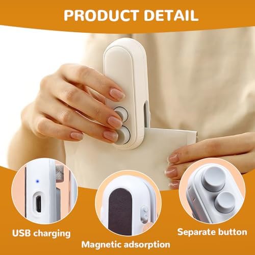 2-in-1 Mini Bag Sealer with Cutter & Magnet - Rechargeable Handheld Heat Sealing Machine for Snack & Chip Bags - Portable Food Storage Resealer (White, 2pcs)