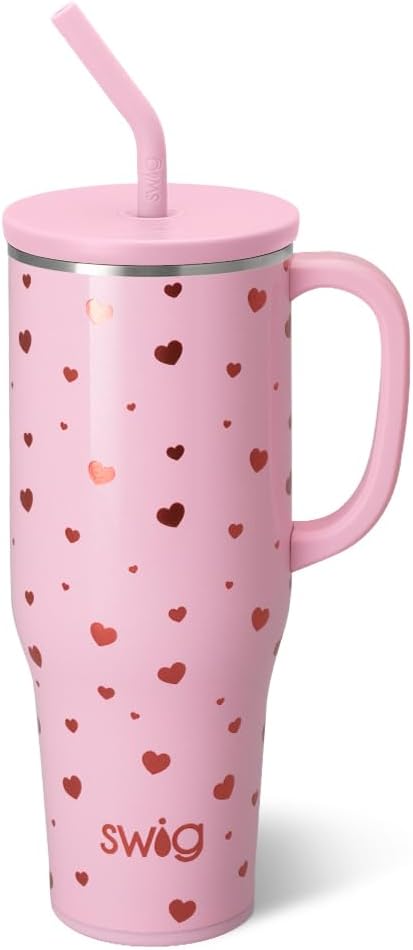 Swig Life 40oz Mega Mug, 40oz Tumbler with Handle and Straw, Extra Large Insulated Tumblers, Cup Holder Friendly Travel Mug (Sweethearts)