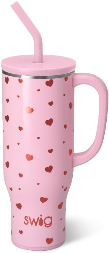 Swig Life 30oz Mega Mug, 30oz Tumbler with Handle and Straw, Large Insulated Tumblers, Cup Holder Friendly Travel Mug, Stainless Steel 30 oz Tumbler, Reusable Insulated Water Bottle (Sweethearts)