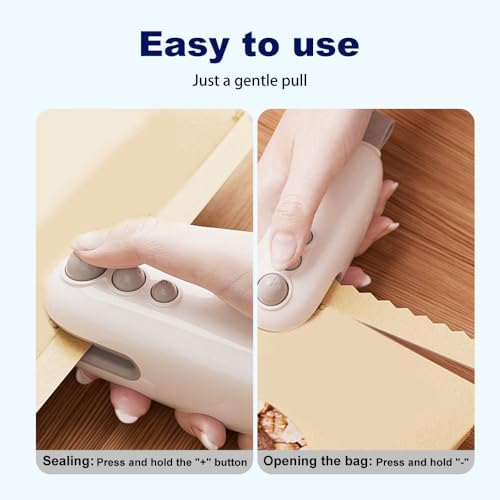 2-in-1 Mini Bag Sealer with Cutter & Magnet, Rechargeable Handheld Snack Sealing Machine for Food Storage, Portable Resealer for Chips & Snacks (White - 2pcs)