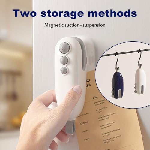Mini Bag Sealer, 2-in-1 Portable Handheld Heat Sealing Machine with Cutter & Magnet, Rechargeable Snack & Chip Bag Resealer for Food Storage (White - 2 Pack)