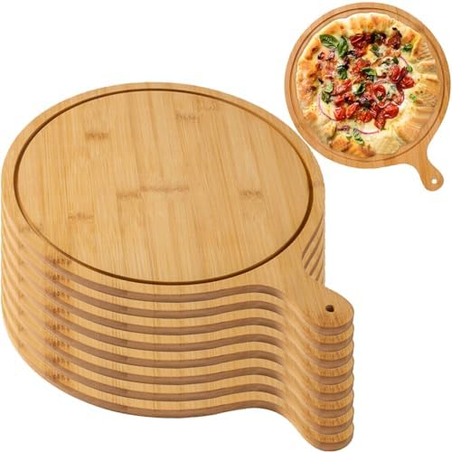 Pizza Serving Board Tray Set of 8, Wooden Lightweight Handles, Up to 13 Inches, Pizza Making Storage, Perfect for Parties and Gatherings,Light Brown,12inch