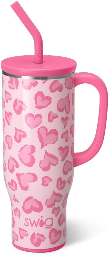 Swig Life 30oz Mega Mug, 30oz Tumbler with Handle and Straw, Large Insulated Tumblers, Cup Holder Friendly Travel Mug, Stainless Steel 30 oz Tumbler, Reusable Insulated Water Bottle (Wild at Heart)