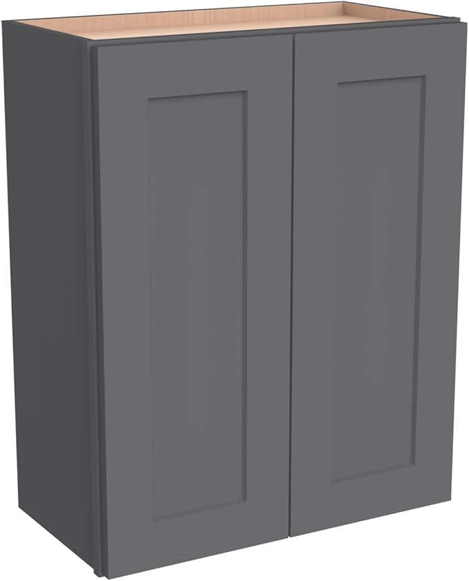 Wall-Mounted Cabinet – Solid Wood Shaker Style Medicine Cabinet with Adjustable Shelves & Soft-Close Doors for Bathroom, Kitchen, and Office Storage (Pebble Gray, 36" W x 12" D x 30" H)