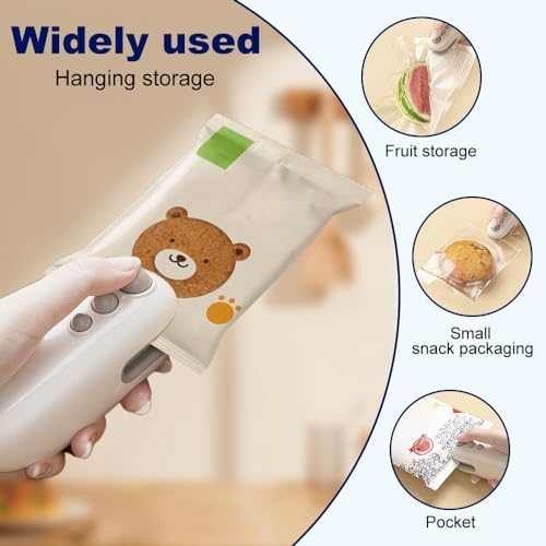 Upgraded Mini Bag Sealer 2025-2-in-1 USB Rechargeable Handheld Heat Seal & Cutter with Magnet for Plastic & Snack Bags - Portable Food Storage Resealer (White)