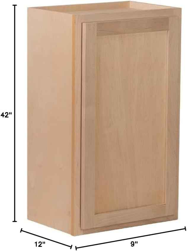 Quicklock RTA (Ready-to-Assemble) 42" Tall Wall Kitchen Cabinets - Shaker Style | 100% Hardwood | Made in America | Soft Close Hardware (Raw Maple, 12" D x 12" W x 42" H)