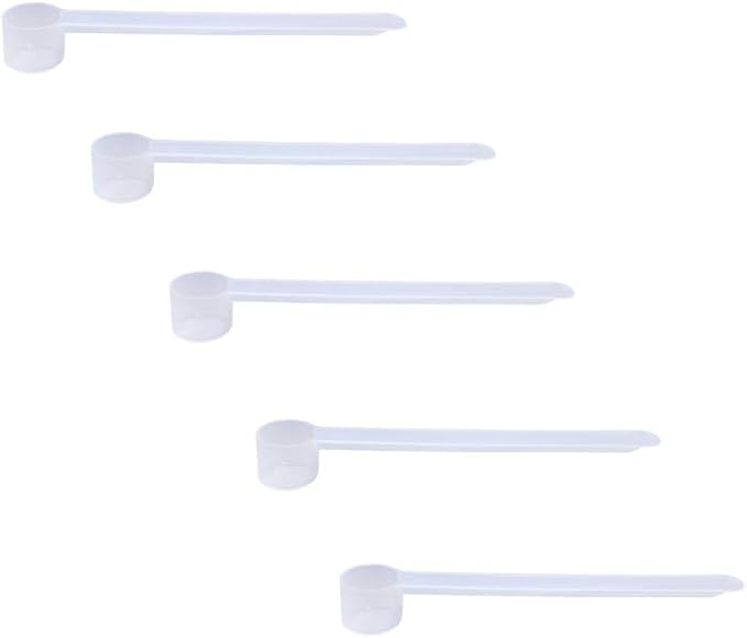 Plastic Measuring Scoop, 1/2 Teaspoon (2.5 cc | 2.5 mL) Long Handle Spoons for Powders, Granules, Coffee, Pet Food, Baking Supplies, Protein and Other Dry Goods, BPA Free (Set of 5)