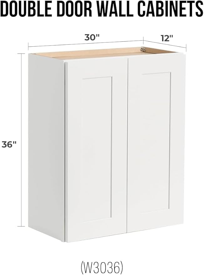 Wall-Mounted Cabinet – Solid Wood Shaker Style Medicine Cabinet with Adjustable Shelves & Soft-Close Doors for Bathroom, Kitchen, and Office Storage (White, 33" W x 12" D x 30" H)