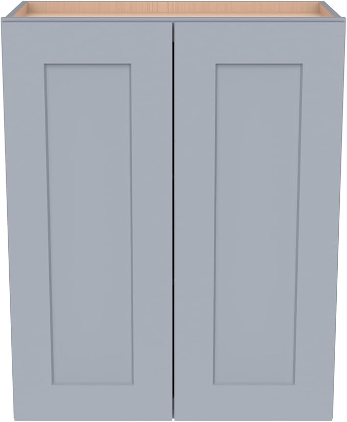 Wall-Mounted Cabinet – Solid Wood Shaker Style Medicine Cabinet with Adjustable Shelves & Soft-Close Doors for Bathroom, Kitchen, and Office Storage (Grey, 33" W x 12" D x 42" H)