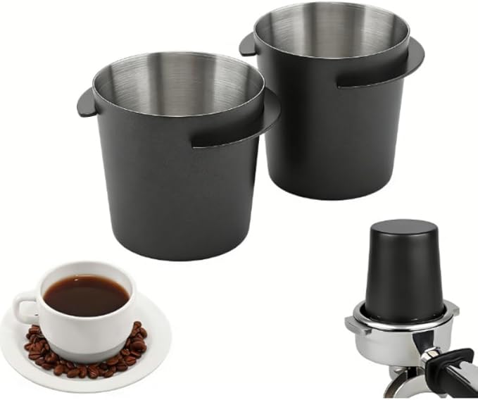 2PCS Coffee Dosing Cup 54mm, Stainless Steel Espresso coffee Dosing Cup Espresso coffee Machine Accessories, Coffee Powder Feeder Part coffee Grinder Powder cup Compatible (2, Black, 54mm)