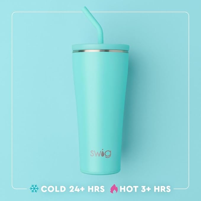 Swig Life 32oz Straw Tumbler, Travel Coffee Tumbler with Lid, Cup Holder Friendly Travel Coffee Mug, Stainless Steel, 32 oz Reusable Insulated Coffee Mug (Saturdays In Norman)