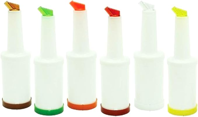 Winco Set of 6 - Flow-N-Stow Fruit Juice & Liquor Bar Pour Bottles 1 Quart (32 oz.)