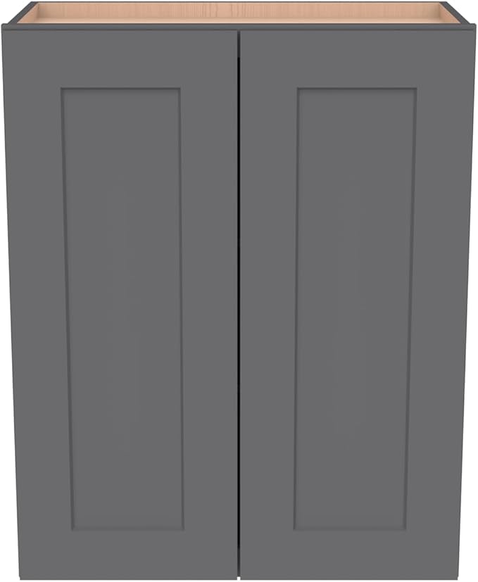Wall-Mounted Cabinet – Solid Wood Shaker Style Medicine Cabinet with Adjustable Shelves & Soft-Close Doors for Bathroom, Kitchen, and Office Storage (Pebble Gray, 36" W x 12" D x 30" H)