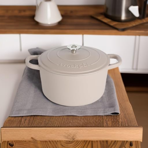 Crock-Pot Artisan 5-Quart Round Cast Iron Dutch Oven with Lid – Matte Dusty Pink, Durable Oven Safe Cookware