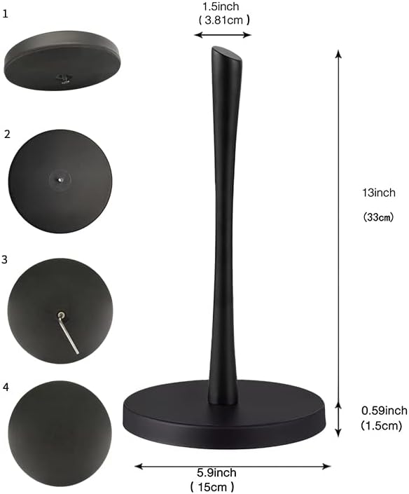 Paper Towel Holder countertop, Free-Standing Kitchen roll Holder for Kitchen Bathroom, Paper Towel Holder Stand Dispenser with Stainless Base Fits Standard (Black)