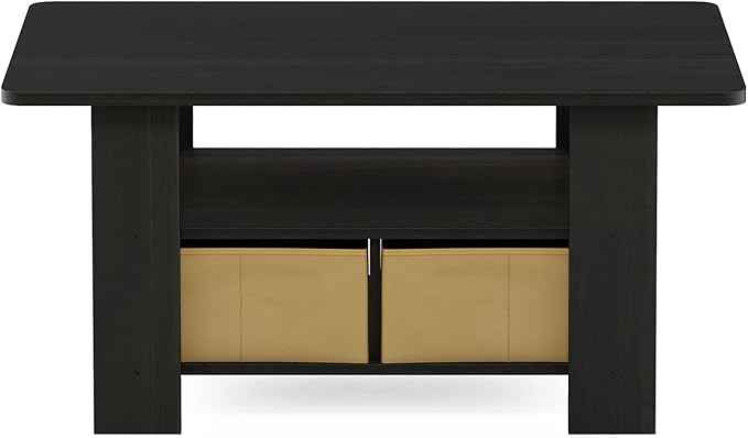 Furinno Andrey Coffee Table, Small Modern Coffee Table with Storage and Bin Drawer, Side Table for Living Room, Bedroom, Home Office, Dark Espresso