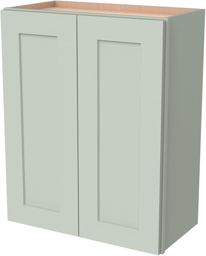 Wall-Mounted Cabinet – Solid Wood Shaker Style Medicine Cabinet with Adjustable Shelves & Soft-Close Doors for Bathroom, Kitchen, and Office Storage (Jade Green, 24" W x 12" D x 42" H)