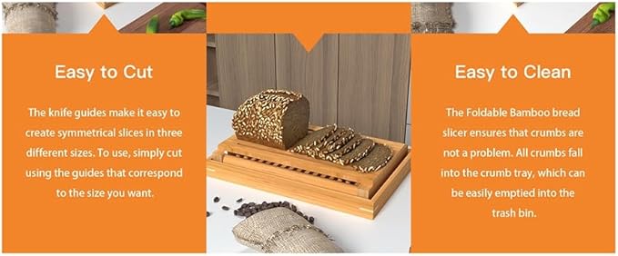 Bamboo Wood Bread Slicer for Homemade Bread Toast Cutting Board, Adjustable Thickness Breadmaker for Loaf Cakes A