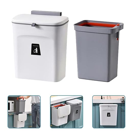 Kitchen Compost Bin with Lid 9l Hanging Trash Can Plastic Sealed Waste Basket with Inner Bucket for Home Wall-Mounted Food Scrap Storage and Recycling
