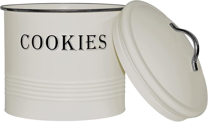 Blue Donuts Vintage Cookie Jar - Airtight Counter Cookie Container, Ivory Tin with Lid for Gift Giving, Large Capacity