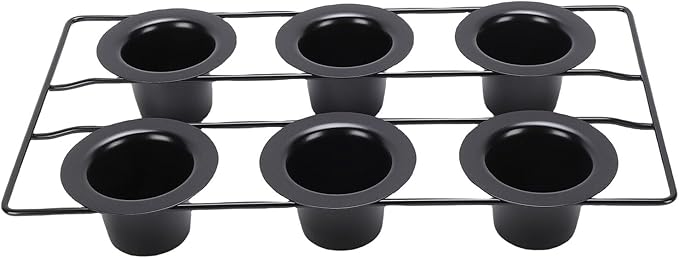 6 Cup Popover Pan, Non Stick Carbon Steel Bakeware for Baking Popovers Muffins, with Wire Rack for Even Baking and Easy Cleanup