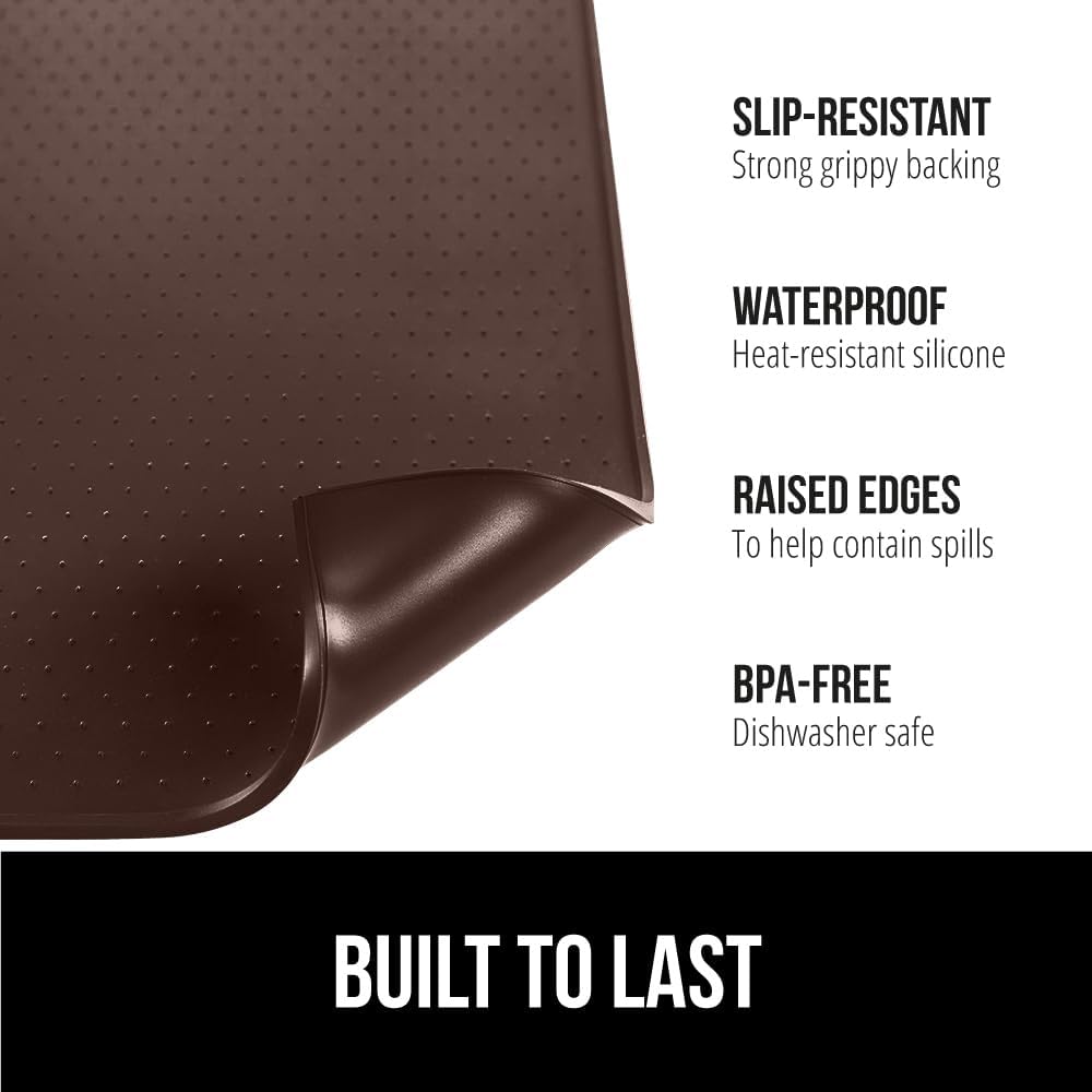 GORILLA GRIP Silicone Coffee Mat, 15x23, Espresso Drink Bar Station Accessories, Waterproof Heat-Resistant Dish Drying Mats, Stay in Place on Kitchen Counter, Home Kitchen Decor Essentials, Brown