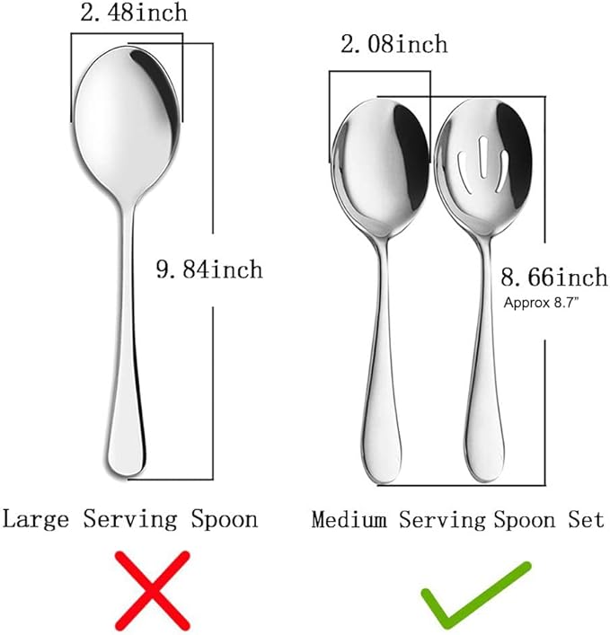 AOOSY Serving Spoons x 3, Slotted Spoons x 3, 8.7 inches Utility Advanced Performance Skimmer Perforated, Stainless Steel Serving Utensils Set for Buffet Can Banquet Cooking Kitchen Basics