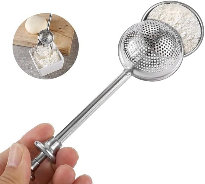 Silver 304 Stainless Steel Flour Powder Filter Spoon, Baker Dusting Wand For Sugar Flour Spices, Flour Sugar Powder Spoon Kitchen Tools, Baking Sifters Baking Tools and Accessories