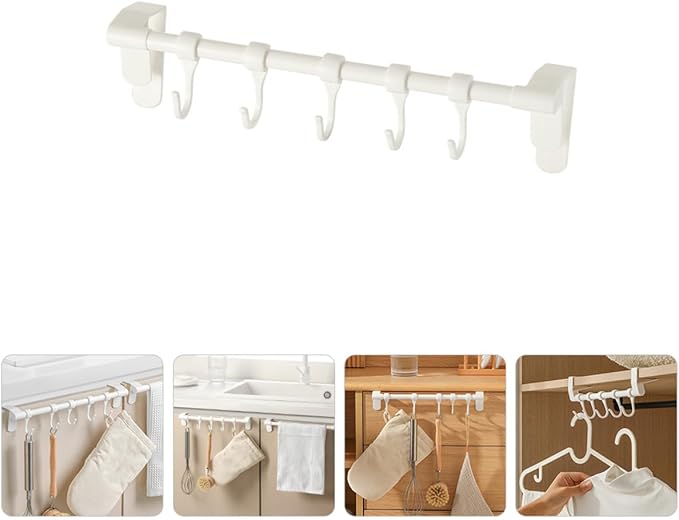 DOITOOL Cabinet Kitchen Utensil Hooks 5pcs Plastic Multi-Function Hanging Rack No Drill Installation White Storage Organizer for Cookware and Sundries