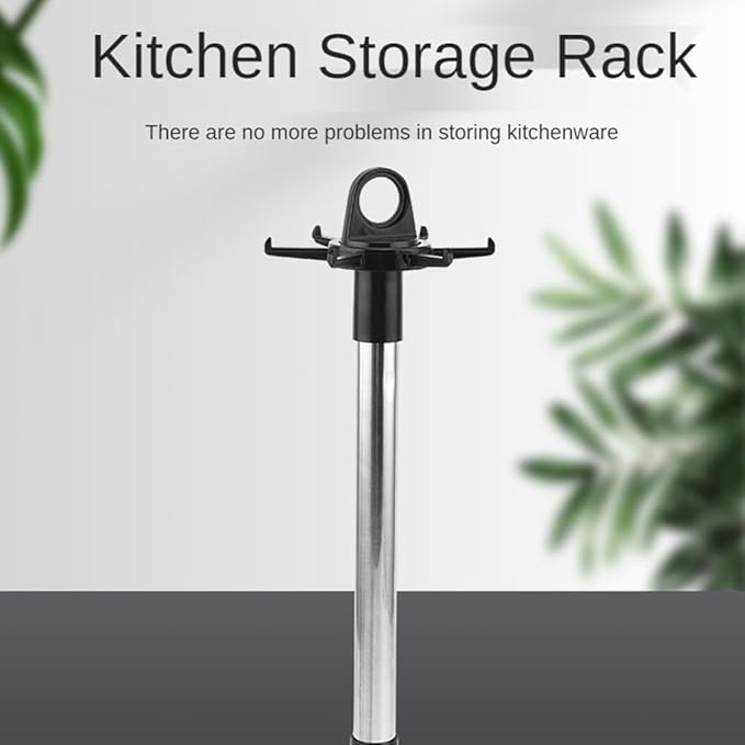 Swivel Kitchen Utensils Stand with 6 Hooks Rotatable Kitchenware Holder Rack Home Kitchen Utensils Organizer Holder, 42x13cm, Black＋silver