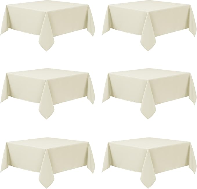 6-Pack Ivory Tablecloths for Square Tables, 54 x 54 Inches, Stain-Resistant Polyester Fabric for 2 Foot Tables - Washable Table Covers for Weddings, Banquets, Birthday Parties, Events