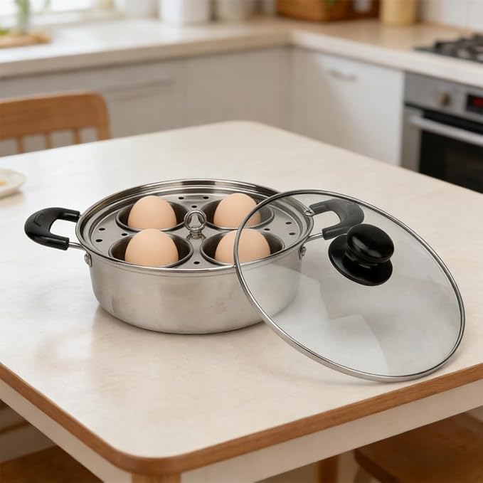 Stainless Steel Egg Poacher Pan - 4-Cup Non-Coated Egg Cooker Poached Egg Maker, Heavy Duty Egg Poaching Pan for Home Kitchen