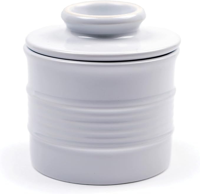 RSVP International Butter Pot 2 Piece, Dishwasher Safe, 3.5 x 3.5 x 4", White Stoneware
