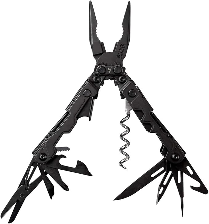 SOG PowerLitre Mini Utility Multi-Tool w/ 19 Lightweight Tools, Compact 5 Inch Long Utility Tool with Knife, Screwdriver, Hex Bit Holder, Black