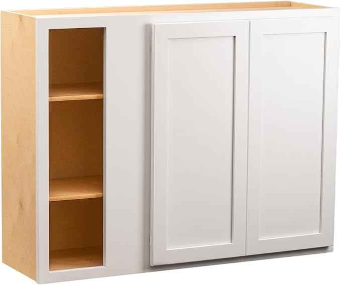 Quicklock RTA (Ready-to-Assemble) 42" Tall Wall Kitchen Cabinets - Shaker Style | 100% Hardwood | Made in America | Soft Close Hardware (12" D x 39" W x 42" H Blind Corner, Pure White)