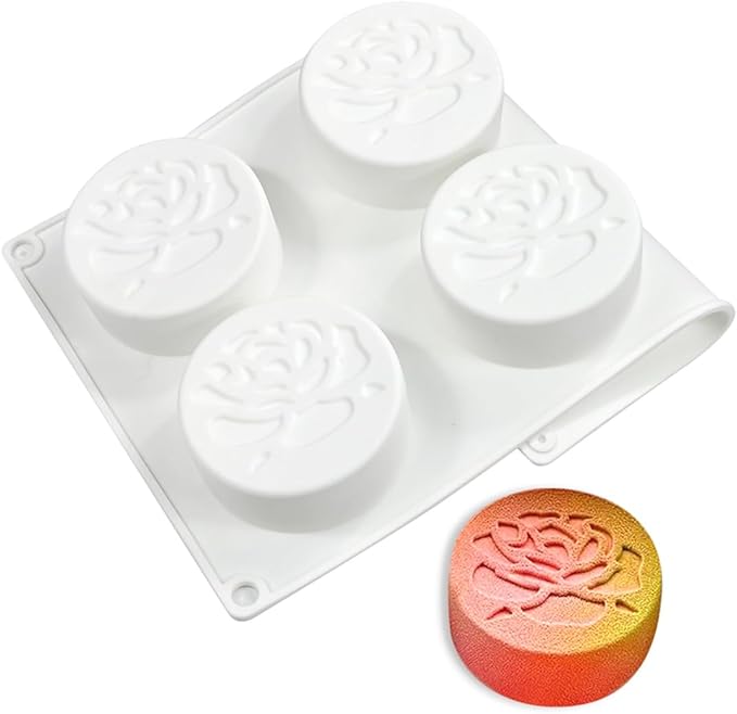 Silicone Baking Mold, 3D Round Shape Flower Pattern Silicone Mold for Making Chocolate, Mousse Cake, Candy, Soap, Ice Cream, Non-Stick Food Grade Silicone Molds (F_ Flower)