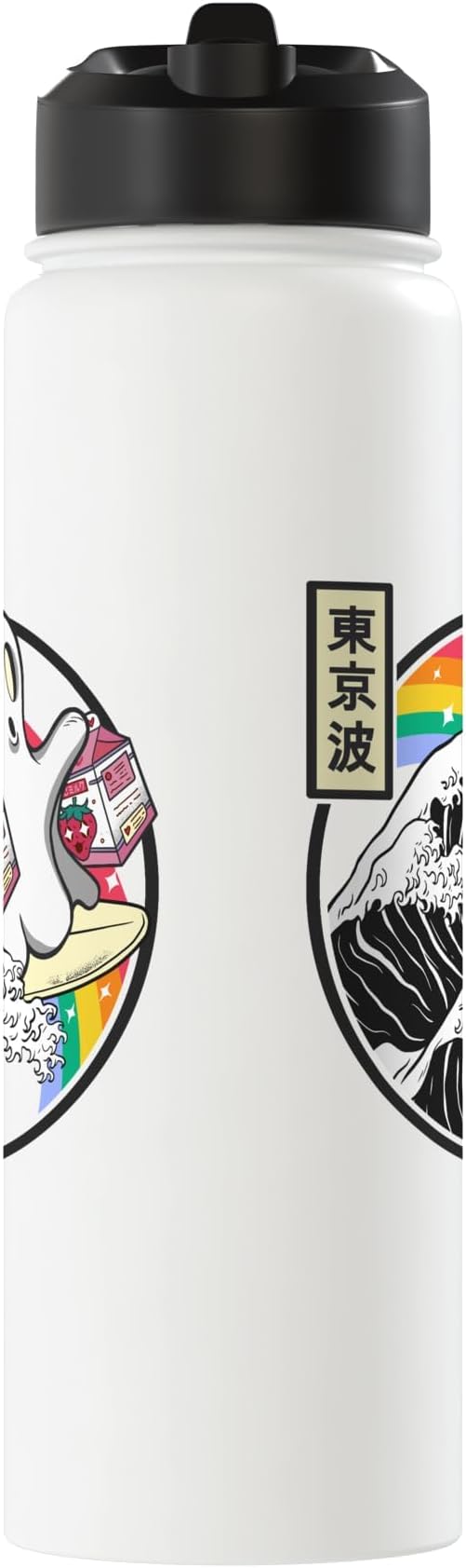 Surfing Ghost With Strawberry Milk Cartons Kawaii Vaporwave Stainless Steel Insulated Water Bottle