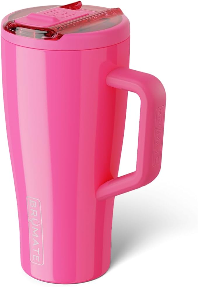 BrüMate Era Flip 30oz Tumbler with 100% Leakproof Covered Straw Lid | Hygienic Covered Straw | Insulated Stainless Steel Water Bottle with Handle | Cup Holder Friendly | BPA-Free (Neon Pink)