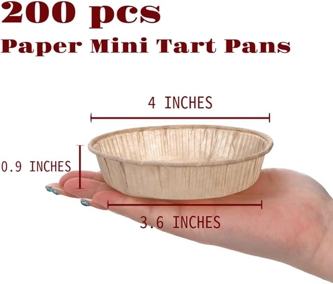 SOUJOY 200 Pcs Paper Mini Tart Pans for Baking, 4 Inch Disposable Pie Tins, Non-stick Pie Pans for Individual Small Quiche, Cakes, Cinnamon Rolls, Desserts, Oven Microwave Air Fryer Safe