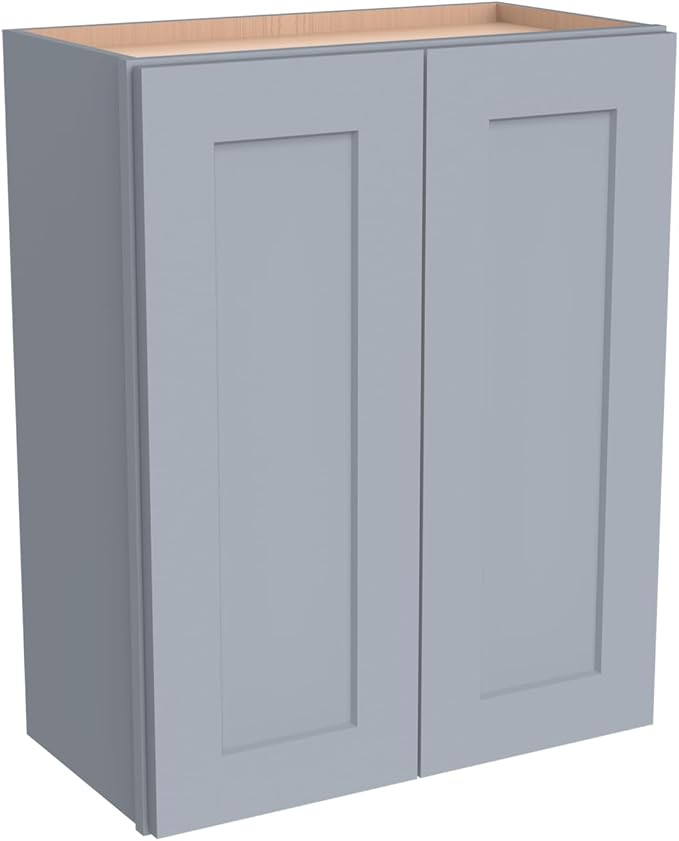 Wall-Mounted Cabinet – Solid Wood Shaker Style Medicine Cabinet with Adjustable Shelves & Soft-Close Doors for Bathroom, Kitchen, and Office Storage (Grey, 33" W x 12" D x 36" H)